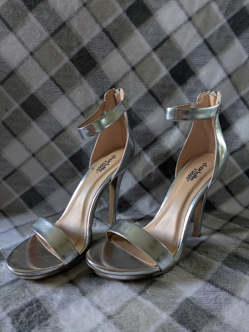 Charlotte Russe Metallic Silver Ankle-Strap Stiletto Heels
